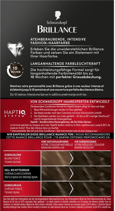Nährwerte und Zutaten Schwarzkopf Brillance Intensiv-Color-Creme 878 Dunkles Aschbraun (878 Dunkles Aschbraun)