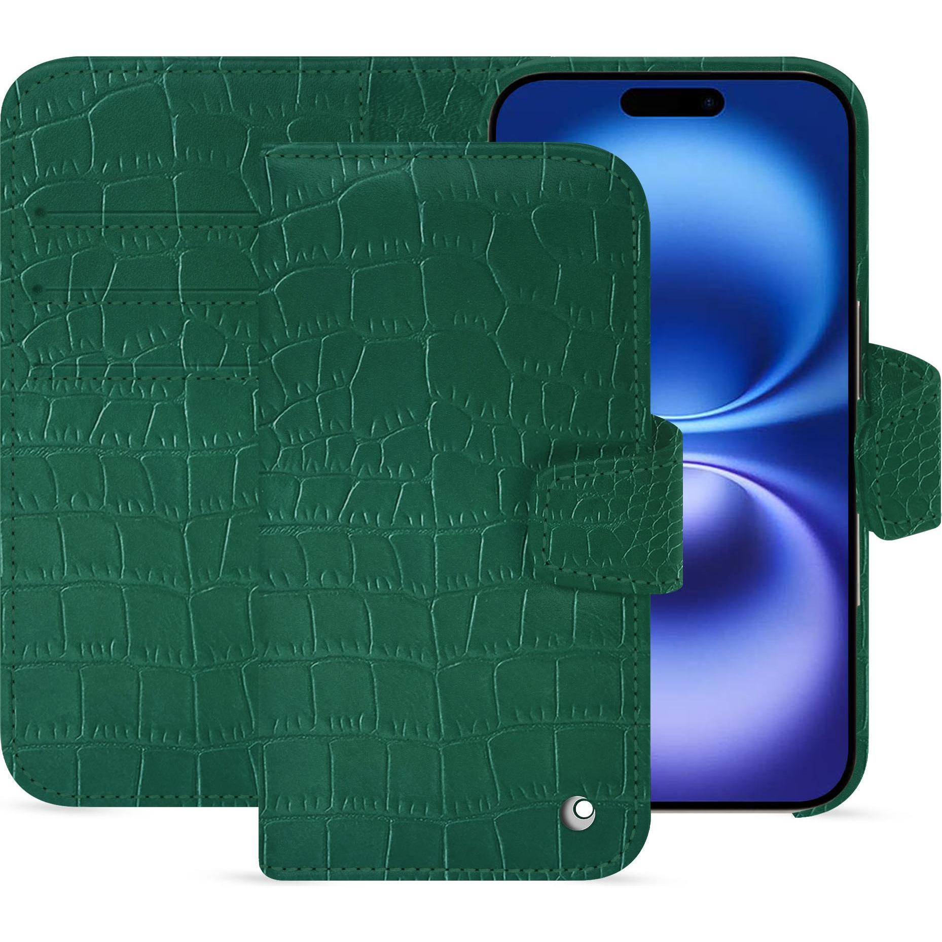Noreve Lederschutzhülle Apple iPhone 16 (Apple iPhone 16), Smartphone Hülle, Grün
