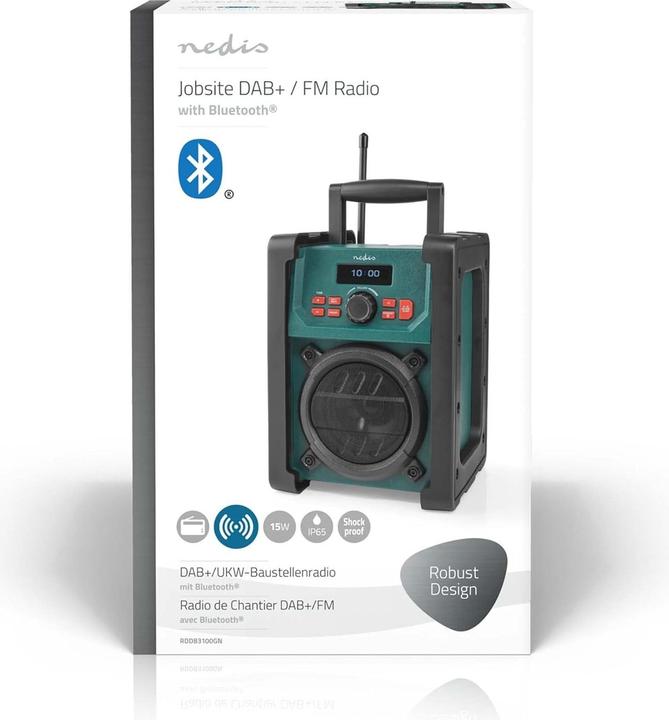 Actual product image Nedis DAB + Radio Desktop Version DAB+ / FM 2.2" Black and White Monitor Battery Operated/Mains Powered (DAB+, FM, Bluetooth)