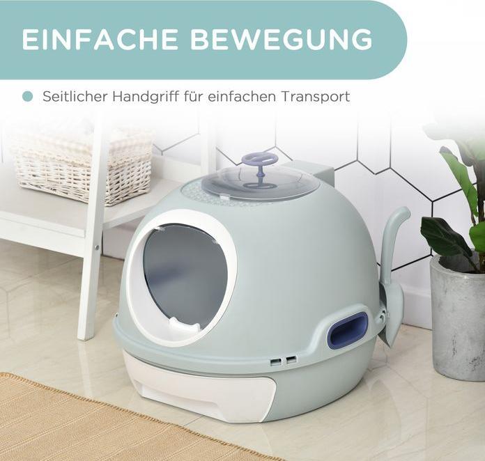 Produktbild Swisshandel24 Katzenklo Katzentoilette mit Dachfenster Bodenschale Schaufel, Tragbar, PP ABS, See-Blau, 47 x 55 x (Katzenklo geschlossen)