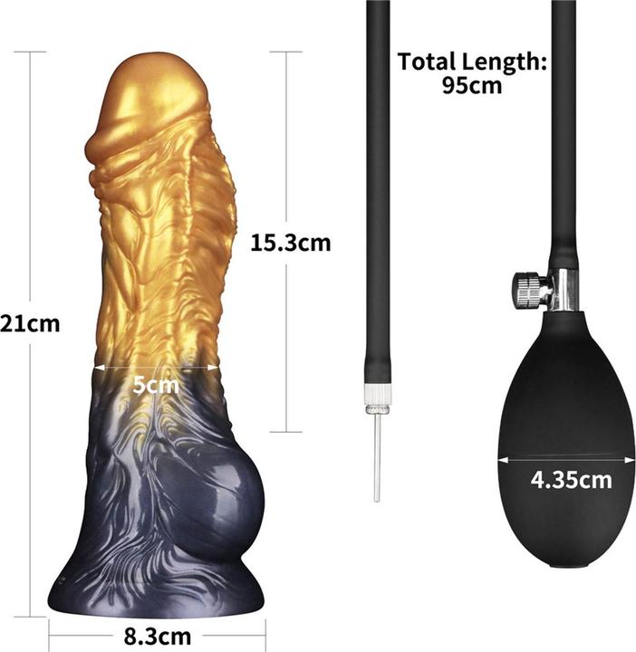 Image du produit Lovetoy Aufblasbarer Dildo mit doppelter Dichte, 8" / 20 cm, Gold/Schwarz
