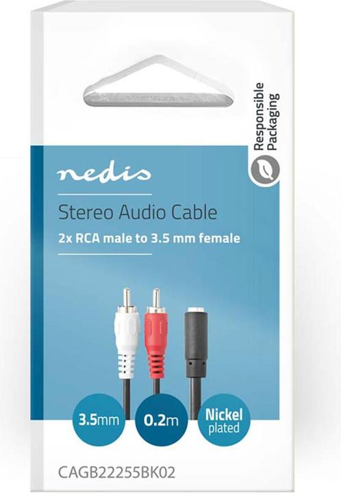 Produktbild Nedis Stereo-Audiokabel | 2x RCA Stecker | 3.5 mm Buchse | Vernickelt | 0.20 m | rund | Schwarz | Bo (0.20 m)