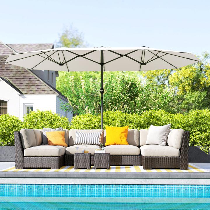 Produktbild Outsunny Doppelsonnenschirm Stahl, Polyester Beige (2.60 m)