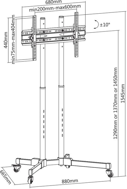 Actual product image Mozi T10 -lattiajalusta pyÃƒÂ¶rillÃƒÂ¤ 37-70"" nÃƒÂ¤ytÃƒÂ¶ille (50 kg, 37" - 70")