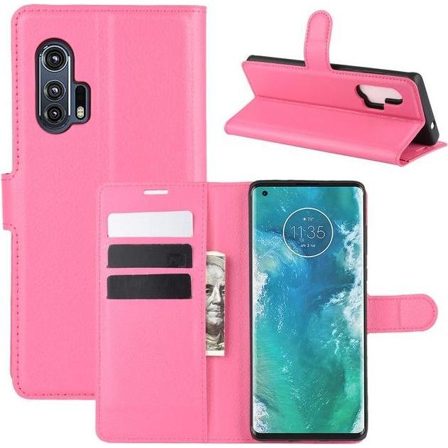 Thumbnail - MU Classic Litchi Leder Bookcover Series (Motorola Edge+), Smartphone Hülle, Rosa