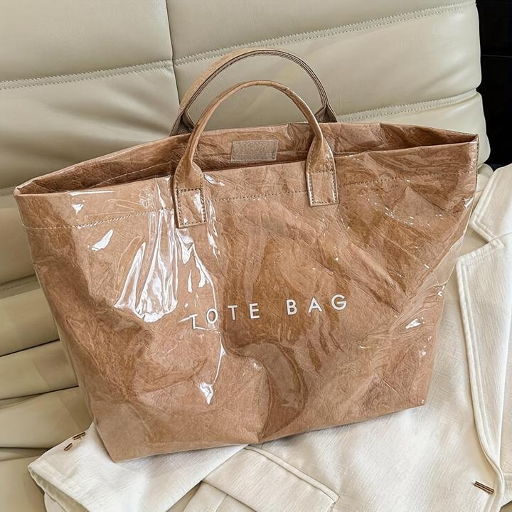 Image du produit Only-Bags.Store Sac fourre-tout de grande capacité, style preppy chic - PVC léger et papier kraft avec fermeture