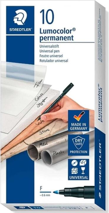 Actual product image Staedtler Lumocolor permanent universal pen, blue, smudge-proof and waterproof, dries in seconds (10x)