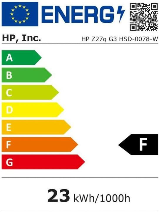 Energy Label HP Z27q G3 QHD - 27" 2560x1440 QHD 350-nit AG, IPS, DisplayPort (2560 x 1440 pixels, 27")