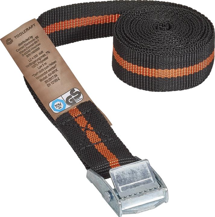 Immagine prodotto Toolcraft Cinghia di tensione con chiusura a morsetto 3 m x 25 mm, 125 kg