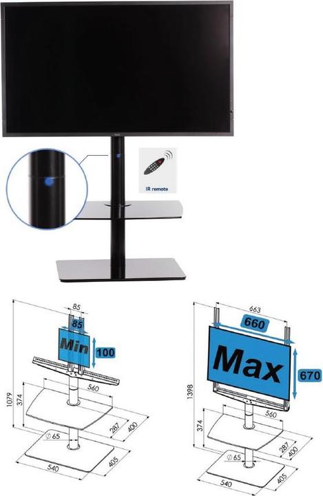 Produktbild Audioraq Standfuss elektr, -65", max 50 kg, silber (50 kg)