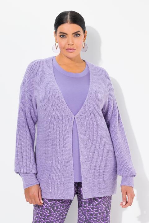 Immagine prodotto Ulla Popken Cardigan dal taglio oversize in maglia a coste con scollo a V e paillettes (54)