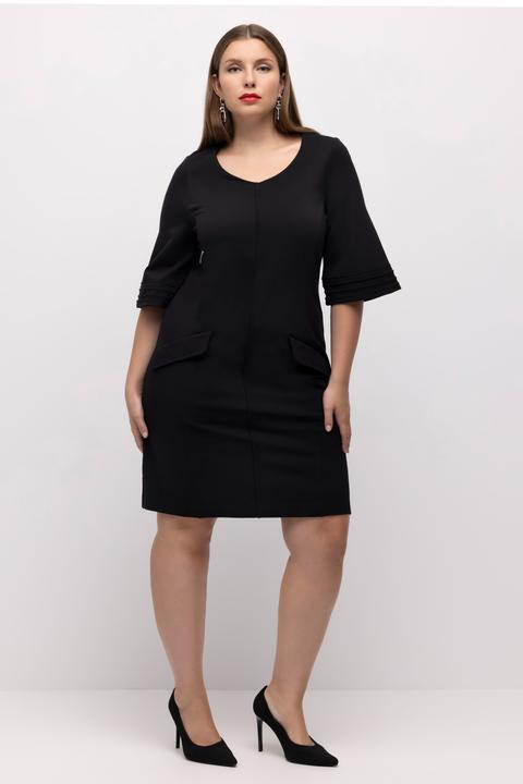 Image du produit Ulla Popken Robe midi en point de Rome, ligne en A, col en V, manches 3/4 (50, 52)