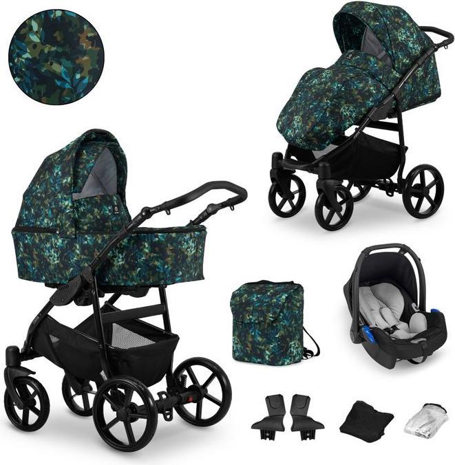 Produktbild Kunert Kombikinderwagen Mata Blätter, Gestell schwarz, inkl. Autositz Trix