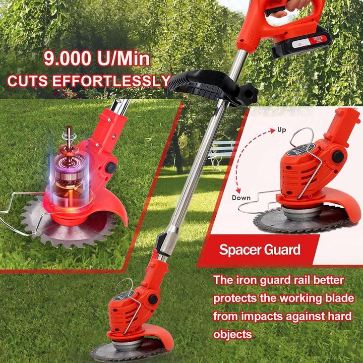 Actual product image Outigo Akku-Rasentrimmer mit 2 Akkus und 4 Messertypen (Metal cutting blade)