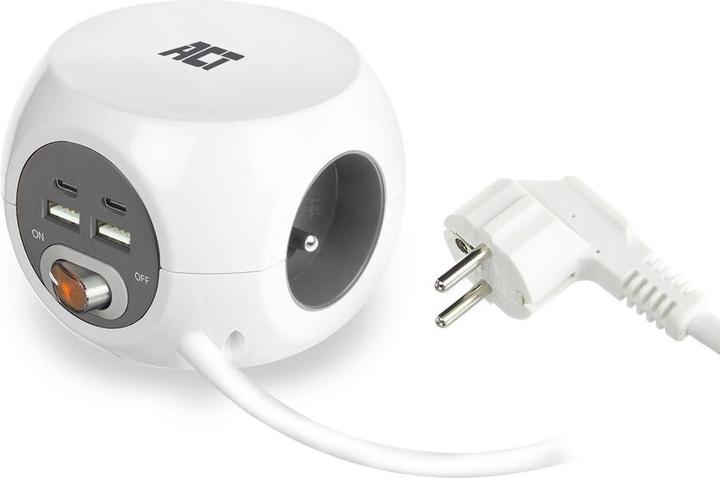 Productafbeelding ACT Stopcontact kubus (PDU) met 3 stopcontacten type E, USB-C/USB-A poorten, 1,5m (7 x, CEE 7/7, 1.50 m)