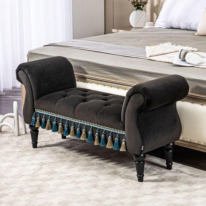 Actual product image Swisshandel24 Upholstered bench, storage space, armrest, wooden legs, vintage, velvet look, up to 150kg, 117x4 (40 cm)