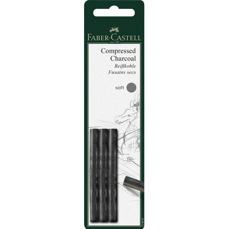 Faber-Castell, Malstifte, Reisskohle soft 3ST (Schwarz, 3 x)