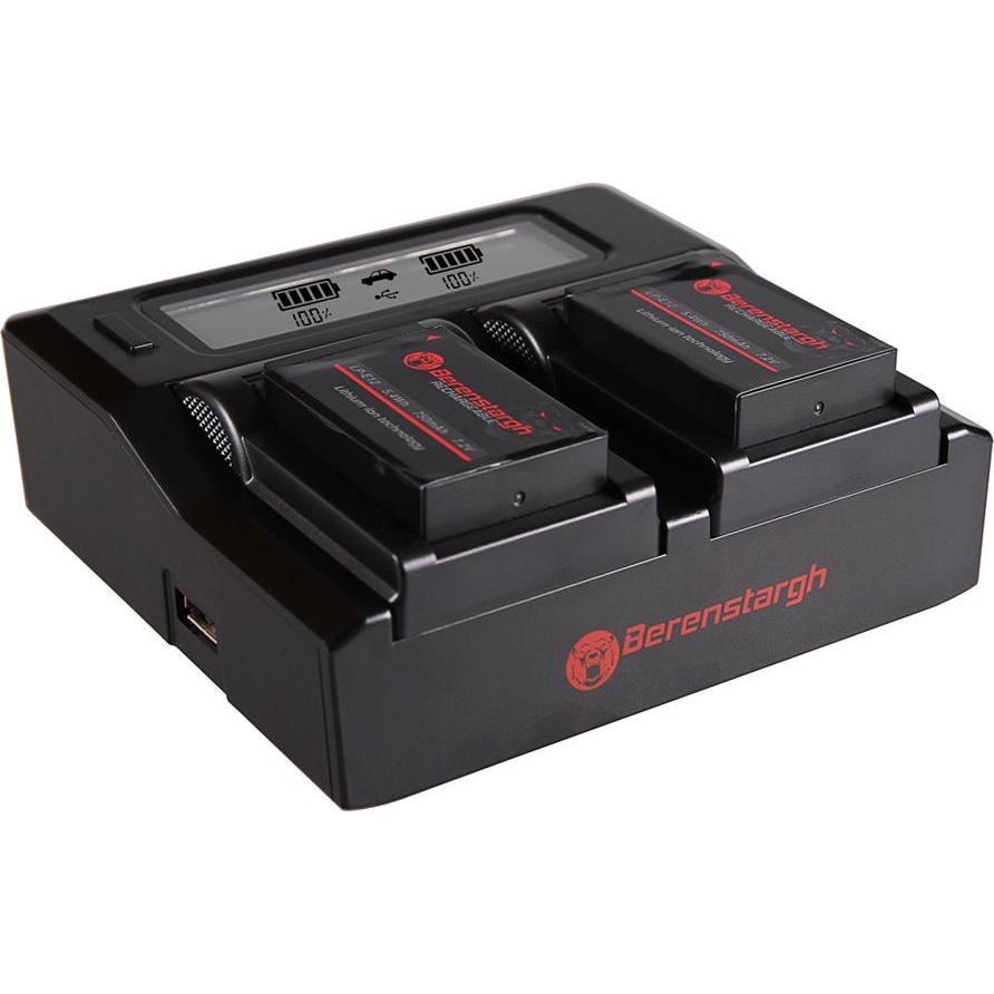 Berenstargh Dual LCD USB Ladegerät f. Canon LP-E12 EOS M (Caricabatterie per fotocamere), Alimentatore fotocamera, Nero