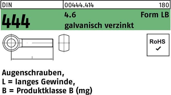 Produktbild Augenschraube DIN 444 Form LB LBM 10 x 50 4.6 galvanisch verzinkt (25 Schrauben pro Stück)