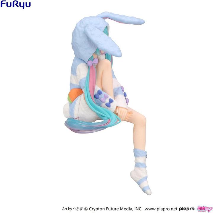 Actual product image Furyu Hatsune Miku Noodle Stopper PVC Statue Hatsune Miku Rabbit Ear Hood Pajama Blue Color Ver. 14 cm