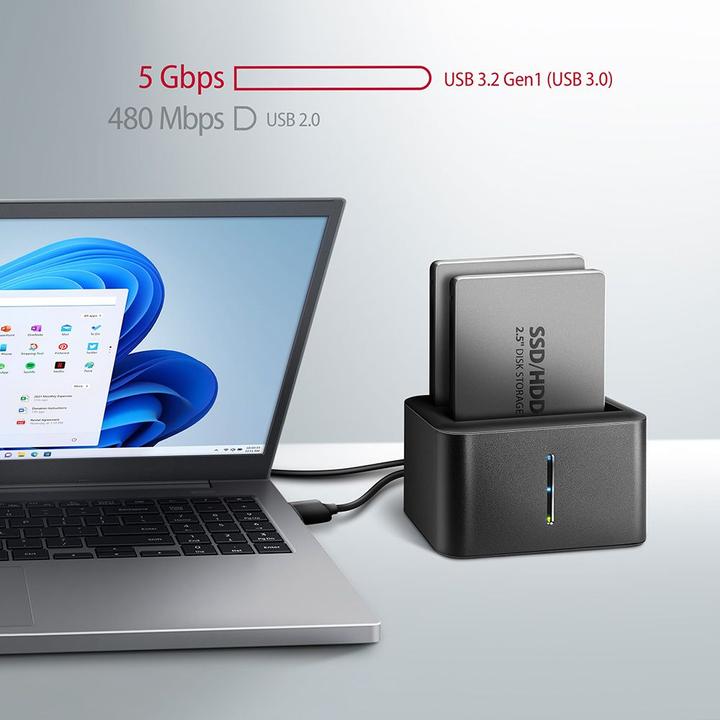 Productafbeelding Axagon ADSA-D25 dockingstation voor opslagschijven USB 3.2 Gen 1 (3.1 Gen 1) Type micro-B Zwart (2.5")