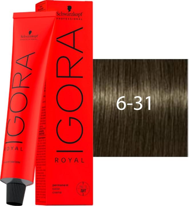 Produktbild Schwarzkopf Professional Schwarzkopf Igoral Royal Cools 6-31 Dunkelblond Matt Cendré 60ml (6-31 Dunkelblond Matt Cendré)