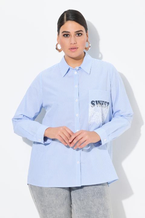 Immagine prodotto Ulla Popken Blusa a righe dal taglio svasato con SWEET, collo da camicia e maniche lunghe (46, 48)