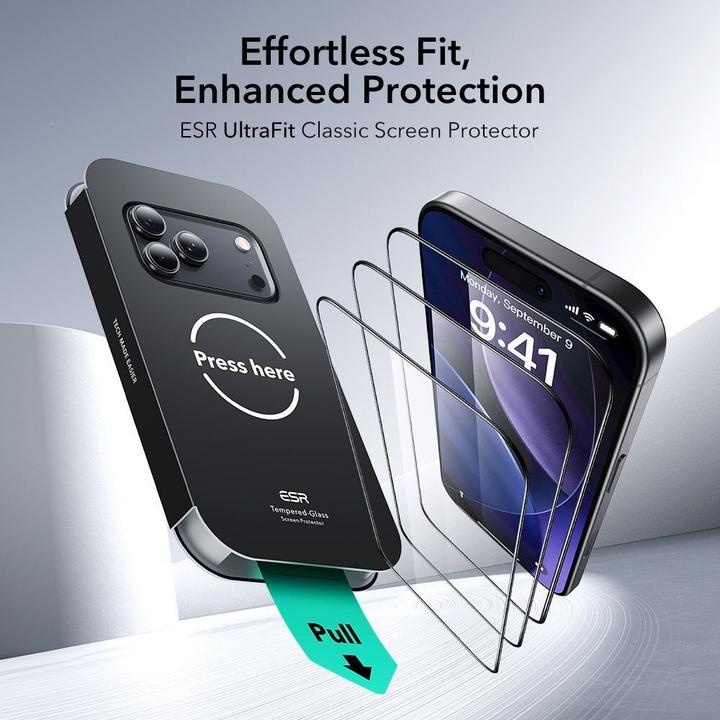 Produktbild ESR UltraFit Classic Screen Protector, for iPhone 17 Pro, 2 Pack (2 Stück, Apple iPhone 17 Pro)