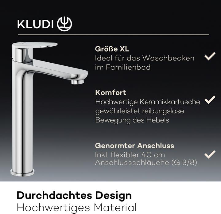 Immagine prodotto Kludi X1 Waschtischarmatur, Grösse XL, ohne Ablaufgarnitur