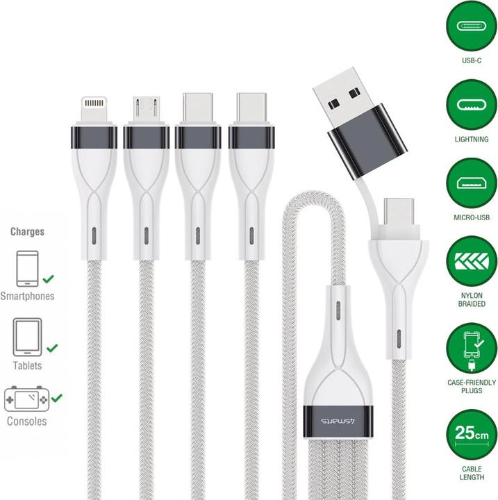 Produktbild 4smarts USB-C/A Mulit-Ladekabel 4 in 2 25 cm (0.25 m)