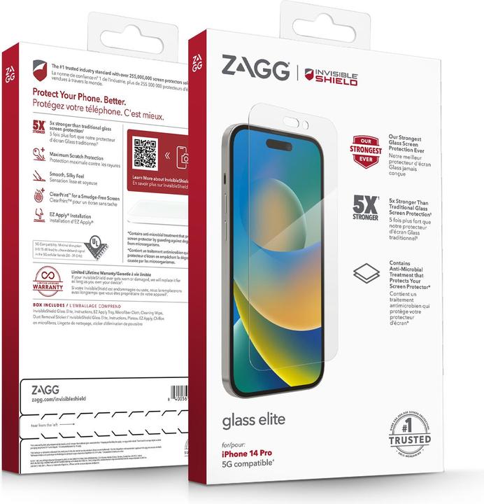 Produktbild Zagg InvisibleShield Glass Elite Screen Protector for iPhone 14 Pro (1 Stk., Apple iPhone 14 Pro)
