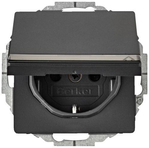 Productafbeelding Berker Wandcontactdoos met randaarde met klapdeksel en opschriftenveld Q.1/Q.3 antraciet, fluweel