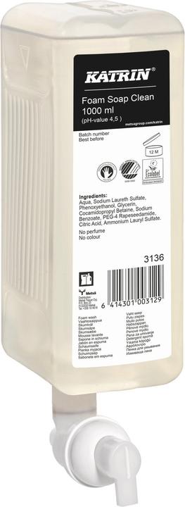 Produktbild Katrin Saebe skum Refill til Dispenser uden Farve/Parfume 1 ltr,6 fl x 1 ltr/krt (Handseife Nachfüllpackung, 1000 ml)