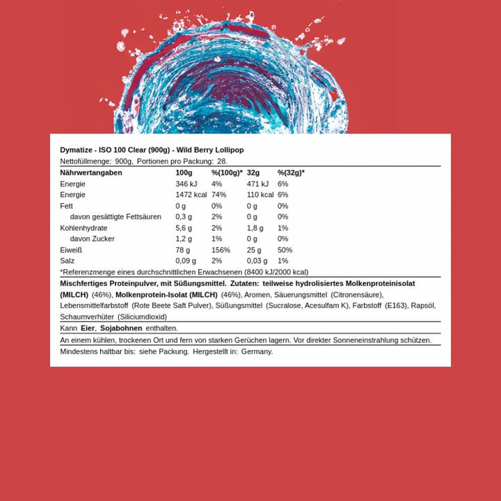 Produktbild Dymatize ISO100 Clear Whey (Wild Berry Lollipop, 1 Stk., 900 g)