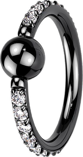 Produktbild Star Piercing Ball Closure Ring schwarz seitlich Kristalle silber (Titan, ohne Messing)