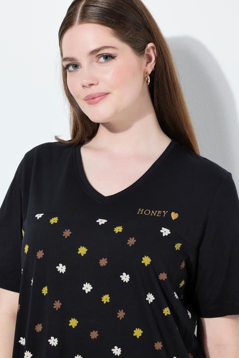 Produktbild Ulla Popken Bigshirt, Blüten, Stickerei, V-Ausschnitt, Halbarm (62)