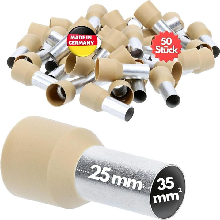 Kalitec 50 Stück AE3525HBR Aderendhülsen isoliert 35mm² 25mm lang hellbraun I Made in Germany I Indu