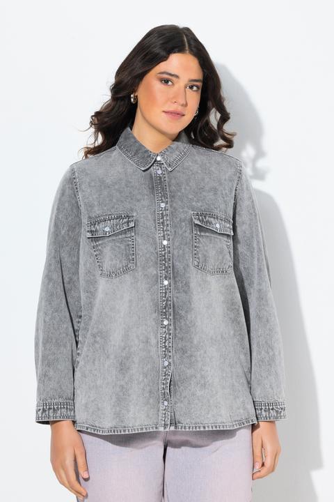Actual product image Ulla Popken Denim Long Sleeve Button Down Shirt (58, 60)