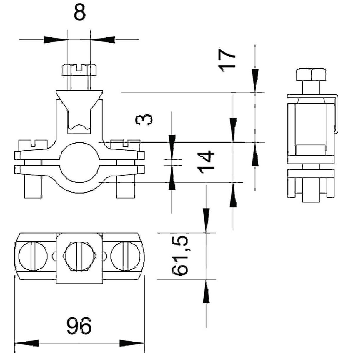 Thumbnail - OBO Bettermann, Kabelhalter, OBO 950/Z 2Z Erdschelle Spannbereich 58,5-61,5mm