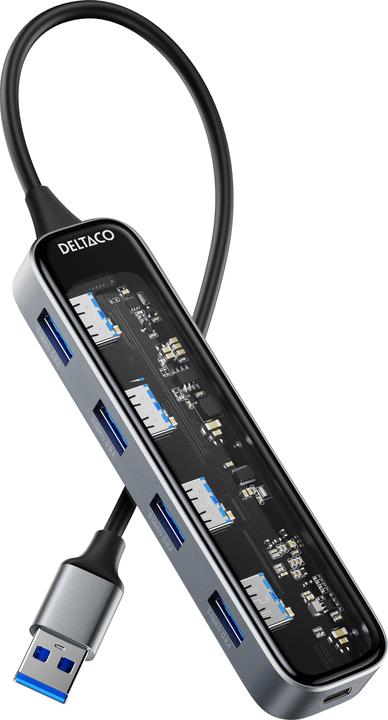 Produktbild Deltaco USB-A-Hub mit 4x USB 5 Gbit/s transparent (USB-A, 4 Ports)