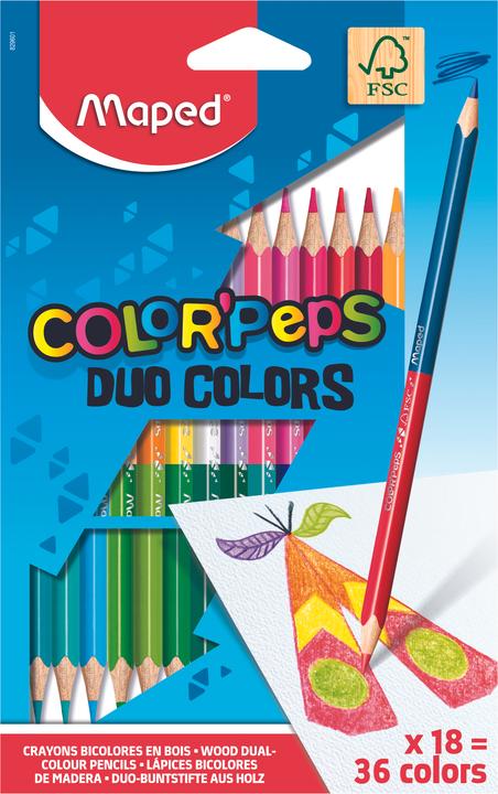 Image du produit Maped Crayon de couleur triangulaire COLOR'PEPS DUO, étui carton de 18 pièces (18x)