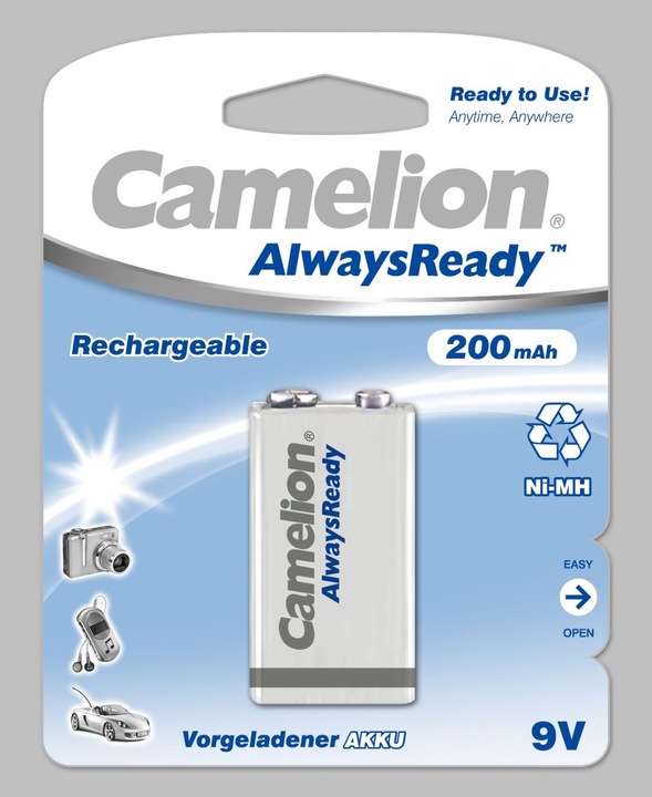 Actual product image Camelion AlwaysReady NH-9V200AR-BP1 - Battery 9V - NiMH - (rechargeable) (1 pcs., 9V Block, 200 mAh)