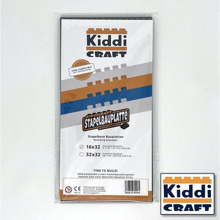 Actual product image Kiddicraft KC16DGSA - Stackable baseplate 16 x 32 studs (12.7 x 25.5cm) dark grey