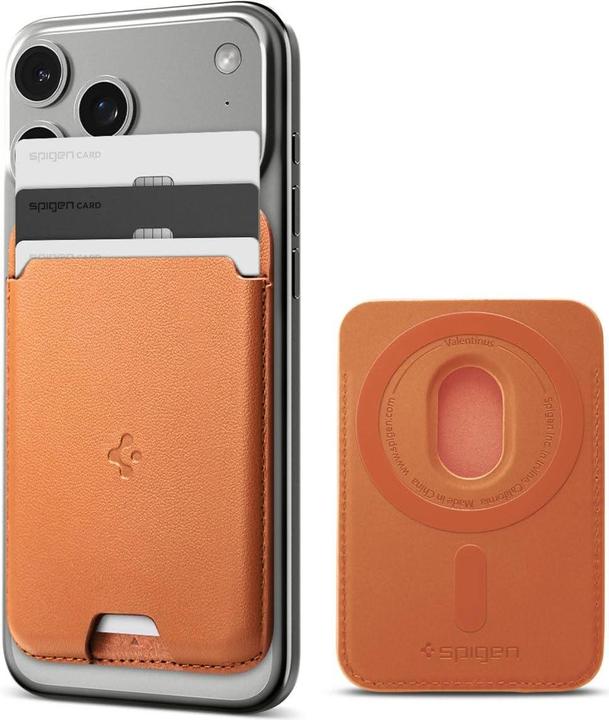 Actual product image Spigen Valentinus Magsafe Universal Magnetic Card Holder Metallic Orange