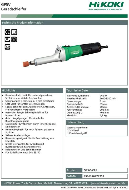 Produktbild Hikoki Gradschleifer 760W (Geradschleifer, 760 W)