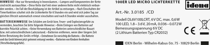 Nährwerte und Zutaten Idena Micro Lichterkette 100LED,warmweiss,6h-Timer (10.20 m)