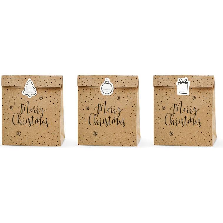 Partydeco, Geschenkverpackung, Süssigkeitentüten - Merry Christmas (Geschenktüte, 3 x)