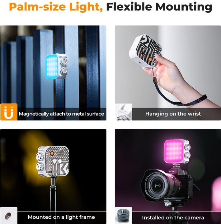 Produktbild K&F Concept RGB LED Video Light, Built-in 2000mA battery (White) (Videoleuchte)