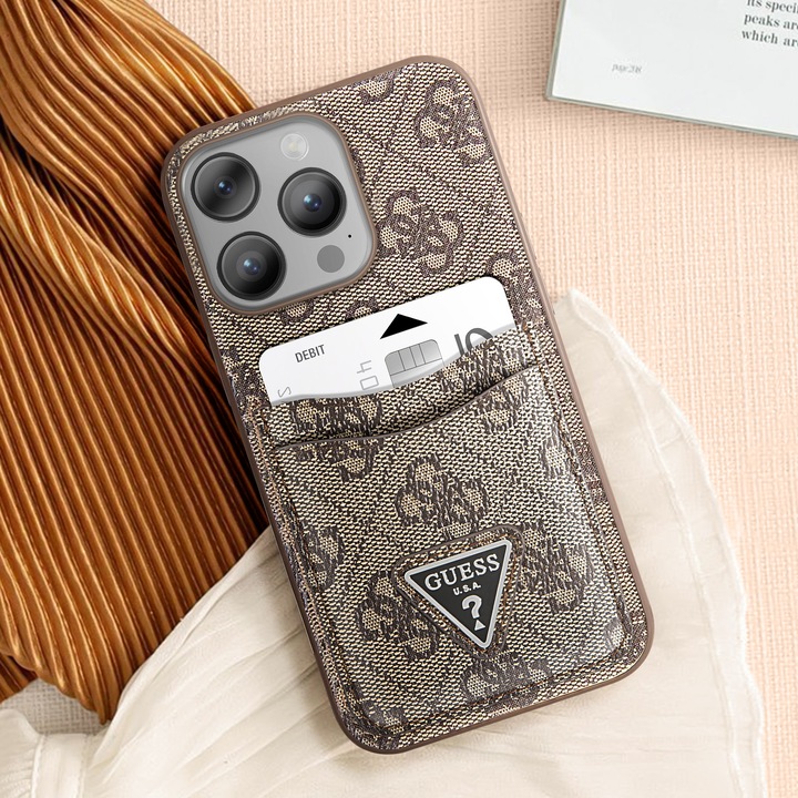 Actual product image Guess PU 4G card holder cover, Braun Series (Apple iPhone 14 Pro)