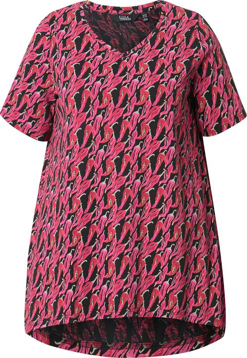Actual product image Ulla Popken Pepper Print Short Sleeve V-Neck Tee (58)
